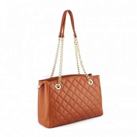 Genți Office - Geantă Lilah, piele naturala coniac, bareta metalica, 8132