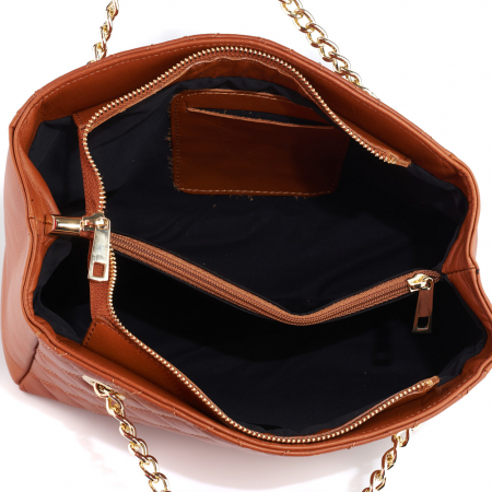 Geantă Lilah, piele naturala coniac, bareta metalica, 8132 [3]