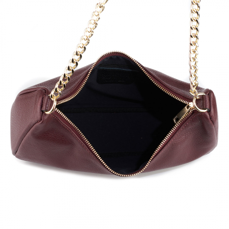 Geantă Lily, piele naturală bordeaux cu portofel exterior detasabil, lant metalic auriu, 8187 [3]