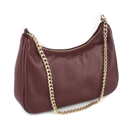 Geantă Lily, piele naturală bordeaux cu portofel exterior detasabil, lant metalic auriu, 8187 [1]