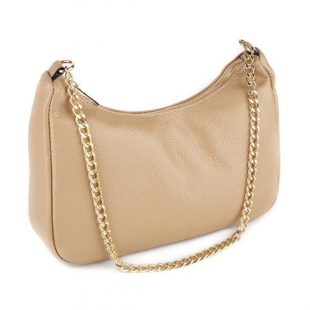 Geantă Lily, piele naturală taupe deschis cu portofel exterior detasabil, lant metalic auriu, 8187 [1]