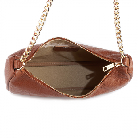 Geantă Lily, piele naturală coniac cu portofel exterior detasabil, lant metalic auriu, 8187 [3]