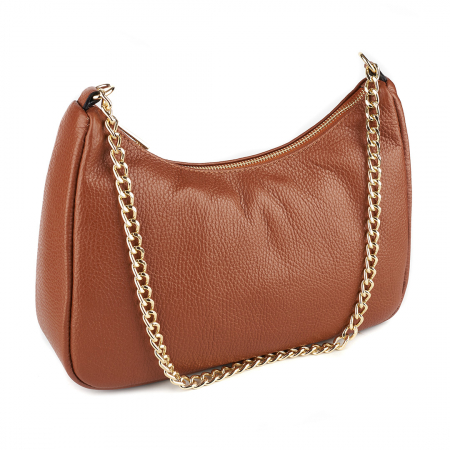 Geantă Lily, piele naturală coniac cu portofel exterior detasabil, lant metalic auriu, 8187 [1]