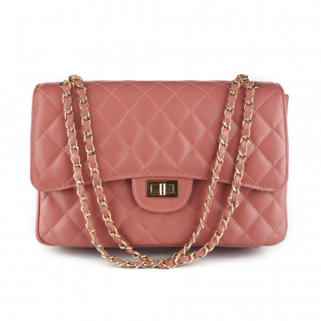 Geantă Lora, crossbody piele roz cu aspect matlasat 8127 [1]
