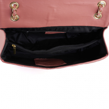 Geantă Lora, crossbody piele roz cu aspect matlasat 8127 [3]