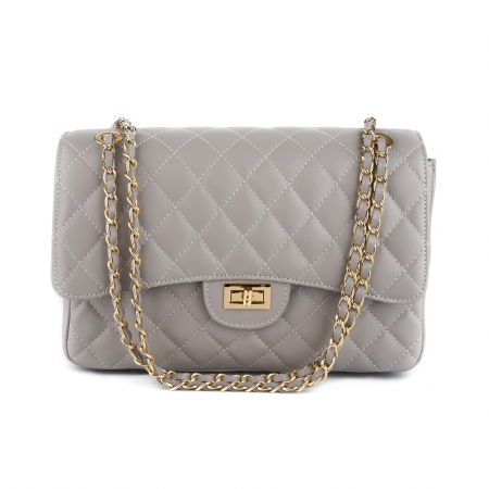 Geantă Lora, crossbody piele gri cu aspect matlasat 8127 [1]