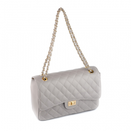 Genți Mici - Geantă Lora, crossbody piele gri cu aspect matlasat 8127