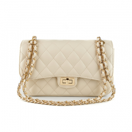 Geantă Lora, crossbody piele crem cu aspect matlasat 8127 [1]