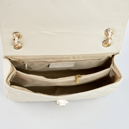 Geantă Lora, crossbody piele crem cu aspect matlasat 8127 [3]