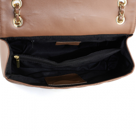 Geantă Lora, crossbody piele taupe cu aspect matlasat 8127 [3]