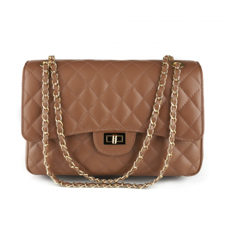 Geantă Lora, crossbody piele taupe cu aspect matlasat 8127 [1]