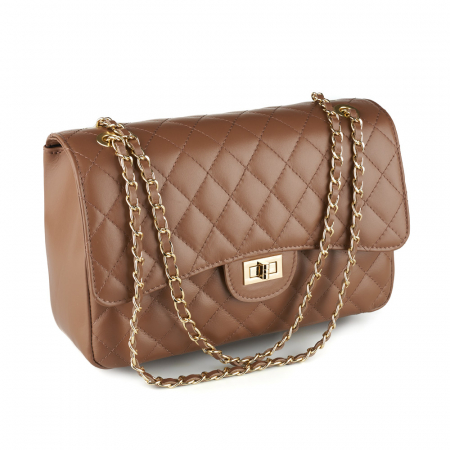 Genți Moderne - Geantă Lora, crossbody piele taupe cu aspect matlasat 8127