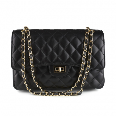 Geantă Lora, crossbody piele neagra cu aspect matlasat 8127 [1]