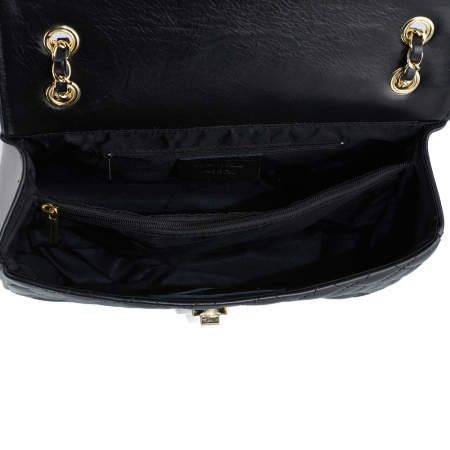 Geantă Lora, crossbody piele neagra cu aspect matlasat 8127 [3]