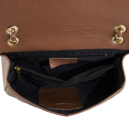 Geantă Patricia, crossbody piele taupe cu aspect matlasat 8002 [3]