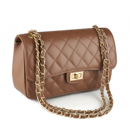 Genți Moderne - Geantă Patricia, crossbody piele taupe cu aspect matlasat 8002