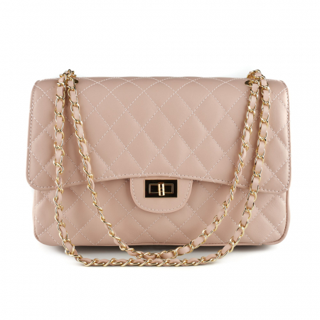 Geantă Lora, crossbody piele roz pudra cu aspect matlasat 8127 [1]