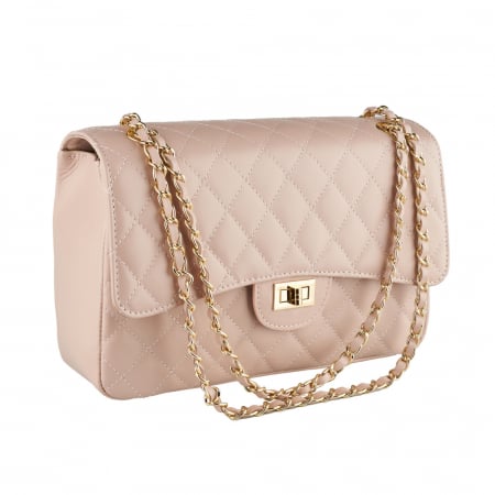 Genți Casual - Geantă Lora, crossbody piele roz pudra cu aspect matlasat 8127