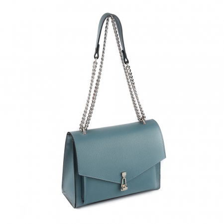 Genți Mici - Geantă Amber, piele naturala albastra, bareta metalica, 8152