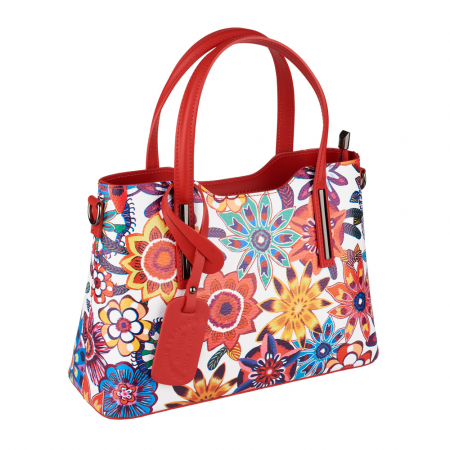 Geantă Alisa, rosie cu flori din piele naturală 8198 [0]