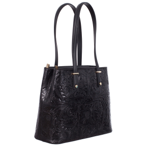 Genți Moderne - Geanta neagră medie cu elemente florale 8036