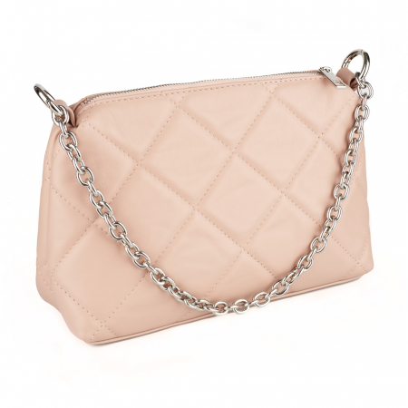 Genți Mici - Geantă Elys, piele naturala matlasata roz, bareta metalica argintie, 8180