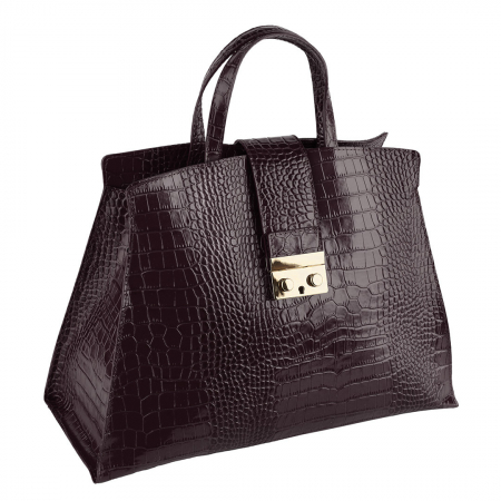 Genți Piele Autentică - Geantă piele naturală cu textura croco 8222 maro