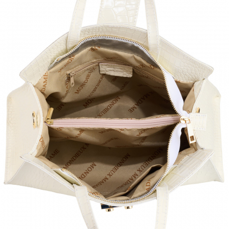 Geantă piele naturală cu textura croco 8222 alb [4]