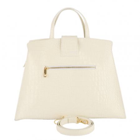 Geantă piele naturală cu textura croco 8222 alb [2]