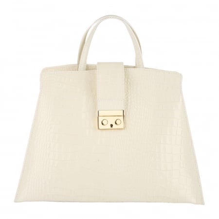 Geantă piele naturală cu textura croco 8222 alb [1]