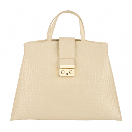 Geantă piele naturală cu textura croco 8222 alba [1]