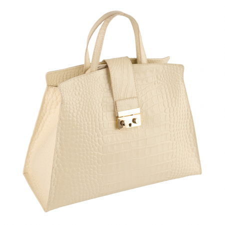 Genți Crem - Geantă piele naturală cu textura croco 8222 alba