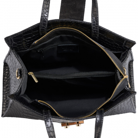 Geantă piele naturală cu textura croco 8222 negru [4]