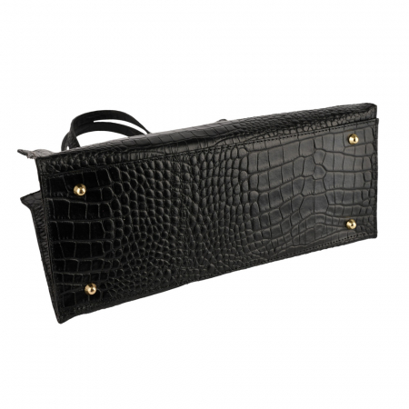 Geantă piele naturală cu textura croco 8222 negru [3]