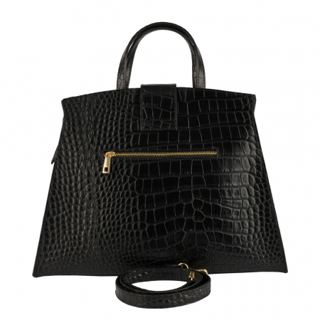 Geantă piele naturală cu textura croco 8222 negru [2]