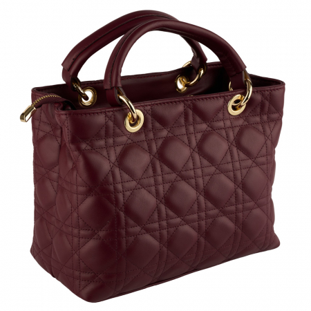 Geantă Amora, piele100% naturală bordo cu aspect matlasat, 8228