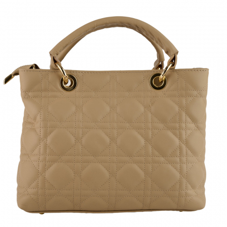 Geantă Amora, piele naturală taupe cu aspect matlasat, 8228