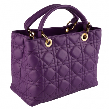 Geantă Amora, piele naturală violet cu aspect matlasat, 8228