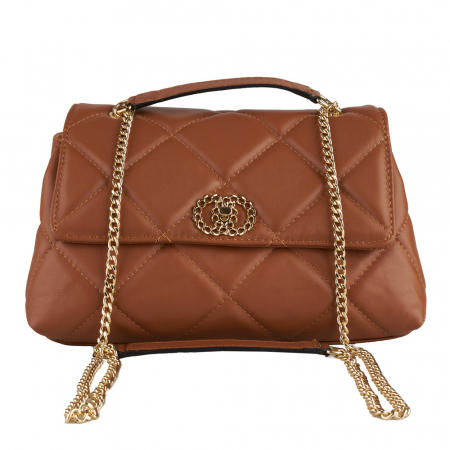 Geantă Amya, piele naturala coniac, bareta metalica, 8163 [1]