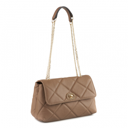 Genți Moderne - Geantă Amya, piele naturala taupe, bareta metalica, 8163