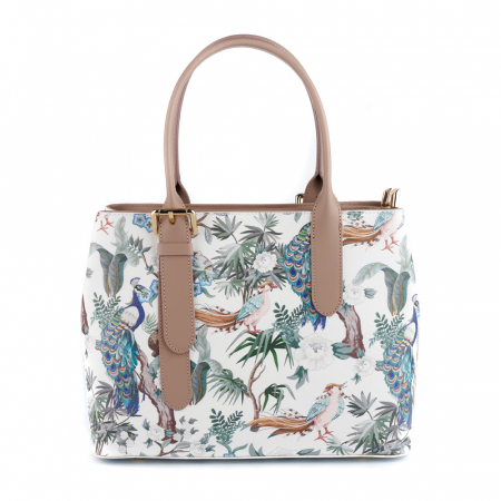 Geanta Arya, piele naturala taupe cu elemente pictate 8149 [1]