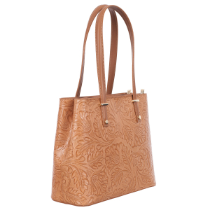 Genți Casual - Geanta crem medie cu elemente florale 8036