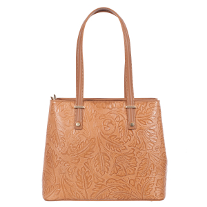 Geanta crem medie cu elemente florale 8036 [1]