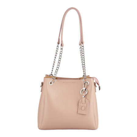 Geantă Calina, piele naturală roz, lant metalic argintiu, 8175 [1]