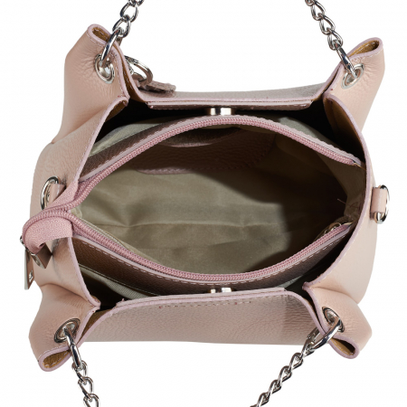 Geantă Calina, piele naturală roz, lant metalic argintiu, 8175 [3]