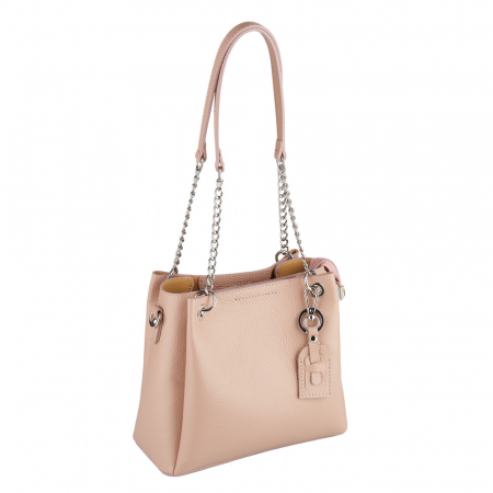 Genți Mici - Geantă Calina, piele naturală roz, lant metalic argintiu, 8175