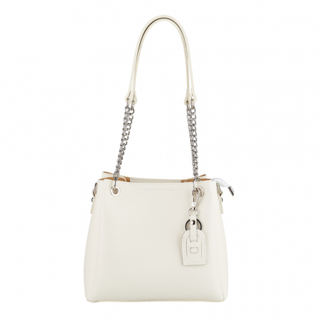 Geantă Calina, piele naturală crem, lant metalic argintiu, 8175 [1]