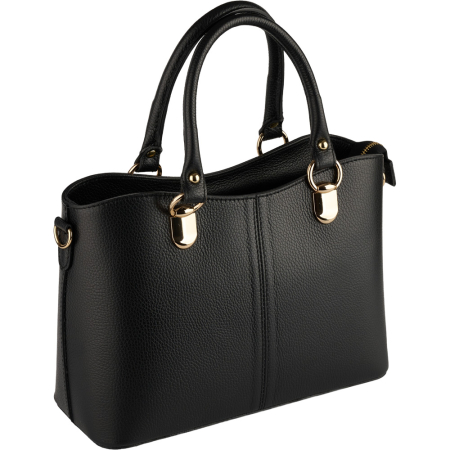 Geanta Chiara,din piele naturala neagra cu accesorii aurii 8215