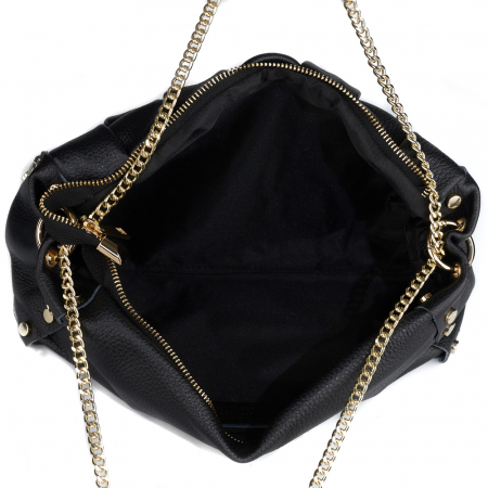 Geantă Debra, piele naturala neagra, lant metalic auriu 8181 [3]