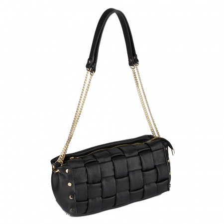 Genți Moderne - Geantă Debra, piele naturala neagra, lant metalic auriu 8181